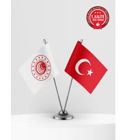 Ticaret Bakanlığı İkili Masa Bayrağı Set - Saten Kumaş 1. Kalite