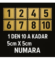 Metal Numara Seti 1’den 10’a – 5x5cm Altın Renk Etiket Levha