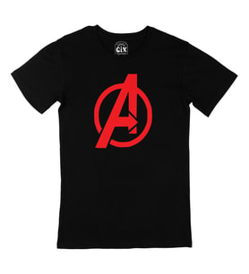 Kırmızı Avengers Logolu Siyah Tişört