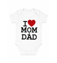 Unisex Ekru I Mom Dad Yazılı Kısa Kollu Zıbın