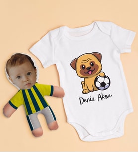BK Kids Kişiye Özel Fotoğraflı Bebek Yastık ve Bebek Body Zıbın Hediye Seti - Model 2.2