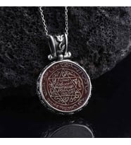 Akik Taşı Süleyman Mührü El İşçiliği 925 Ayar Gümüş Kolye