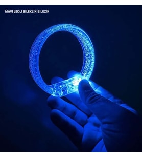 Mavi Led Işıklı Baskı Yapılabilen Pilli Bileklik Bilezik 1,5 cm Genişlik