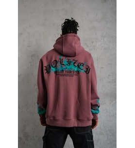 Erkek Üç İplik Içi Pamuklu Alev Baskılı Kapüşonlu Sweatshirt - Gül Kurusu