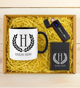 BK Gift Kişiye Özel İsimli Siyah Kupa & Sigara Kutusu & Dokunmatik Alevsiz Çakmak Hediye Seti-1  Babalar Günü Hediyesi, Erkeklere Özel Hediye