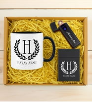 BK Gift Kişiye Özel İsimli Siyah Kupa & Sigara Kutusu & Dokunmatik Alevsiz Çakmak Hediye Seti-1  Babalar Günü Hediyesi, Erkeklere Özel Hediye