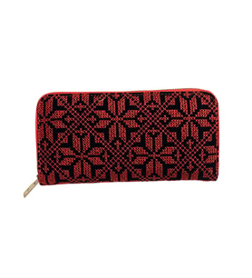 Filistin Geleneksel  Kırmızı Nakışlı Tek Fermuarlı Kadın Büyük Cüzdeni 20*10 cm A100016