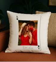 BK Gift Kişiye Özel Aşkımızın Ası Fotoğraflı İskambil Tasarımlı Beyaz Kırlent Yastık-4, Sevgiliye Hediye, Eşe Hediye