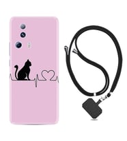 Xiaomi Mi 13 Lite Kılıf Resimli Boyun Askılı İpli Desenli Silikon Pink Cat Heart 1303