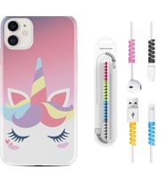 Apple iPhone 11 12 13 Mini Kılıf Kablo Koruma Spiral Silikon Sweety Unicorn 1737