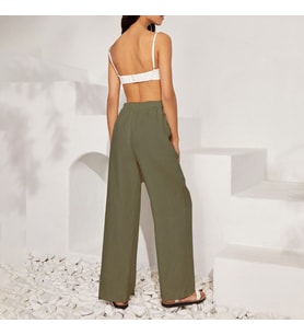 Keten Günlük Pantolon Beli Bağcıklı (Haki)