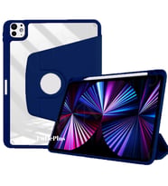 Apple iPad Pro 12.9 3./4./5./6. Nesil Kılıf Termik Kalem Bölmeli Dönebilen Stand (Lacivert)