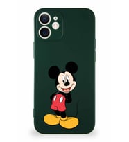 Apple iPhone 12 Soft Premier Kapak Mickey Mouse-B Tasarımlı Silikon Kılıf - Yeşil (Şeffaf)