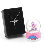 Sevgiliye Özel Unicorn Kar Küresi & Gümüş Renk Kaplama Melek Kolye