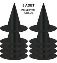 NessiWorld 8 Adet Siyah Cadı Şapkası – Yetişkin & Çocuk Kostüm Aksesuarı