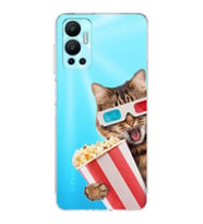 PrintiFy İnfinix Hot 12 ile Uyumlu Kedi 1 Kamera Korumalı Şeffaf Kılıf