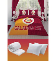 Galatasaray Parçalı Logo Çift Kişilik 7 Parça Yatak Seti - Nevresim Takımı + Yorgan + Yastık