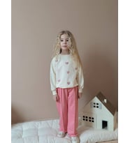 KIZ ÇOCUK KALP MODELLİ GENİŞ PAÇA PAMUK TAKIM (Pembe)