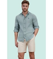 Erkek Regular Fit Keten Gömlek Düz Desen Uzun Kol Günlük Kullanım Yaz Aylarının Vazgeçilmezi (Mint)