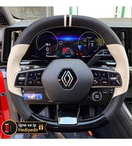 Renault Megane E-Tech Dikme Direksiyon Kılıfı Delikli Deri Parlak Siyah Bej Detay Çift Yüzük ve Dikiş 2022-2026