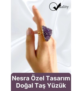 Özel Üretim Altın Pirinç Kaplama Vintage Görünümlü Şık Tasarımlı Ayarlanabilir Doğal Taş Kadın Yüzük