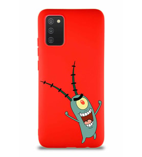 Samsung Galaxy A02S Soft Premier Kapak Plankton Tasarımlı Silikon Kılıf - Kırmızı (Şeffaf)
