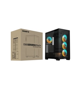 GIGABYTE C500 Panoramic Stealth Ön ve Yan Paneli Temperli Cam 4x ARGB Fanlı Gizli Konnektör Uyumlu Siyah Mid Tower Kasası