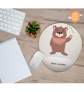 Kişiye Özel Hiç Komik Değil Yazılı Bozayı Temalı Bilek Destekli Mouse Pad