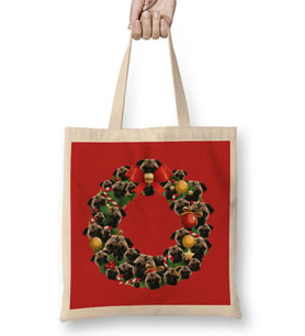 Pug Dog Multiface Christmas Wreath Bez Çanta Uzun Saplı