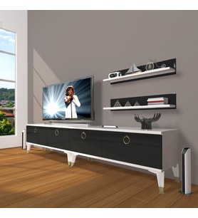 Decoraktiv Eko 220T Mdf Gold Tv Ünitesi Tv Sehpası (Siyah - Beyaz)