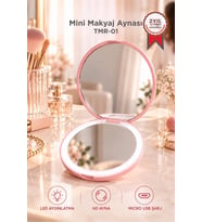 Torima Led Işıklı Type-C Şarjlı Makyaj Aynası Çift Taraflı HD Mini Ayna TMR01 Pembe