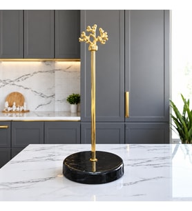 Kağıt Havluluk Rulo Peçetelik Mutfak Aksesuarı Seramik Siyah Gold Mercan - Feray Home