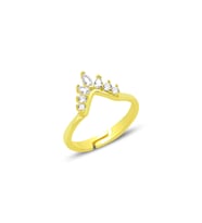 Gümüş altın yaldızlı zirkon taşlı ayarlamalı kristal ışıltılı yüzük SGTL12696GOLD (Altın Rengi)