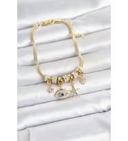 Pirinç Gold Renk Göz Model Charmlı Kadın Bileklik 5886 - SSSSSS8085-5473