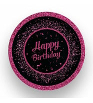 Pembe Siyah Happy Birthday Karton Tabak 8 Adet