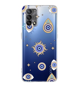 PrintiFy Oppo A74  ile Uyumlu 1mm Slim Fit Nazar Boncuğu 5 Baskılı Şeffaf  Kılıf