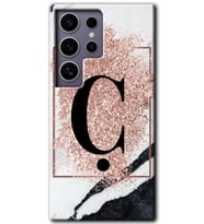 Galaxy S24 Ultra Kılıf HD Desen Baskılı Kılıf - Pembe Mermer Desenli Ç Harfi