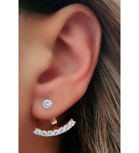 Zirkon taşlı gümüş rose cift earcuff kupe