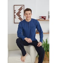 Erkek Midi Yaka Pijama Takımı Konforlu Uyku (INDIGO-LACIVERT)