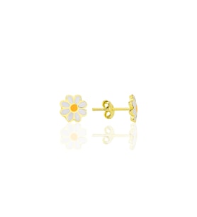 Gümüş altın yaldızlı mineli papatya çocuk küpesi SGTL12366GOLD