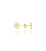 Gümüş altın yaldızlı mineli papatya çocuk küpesi SGTL12366GOLD