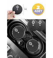 Renault 18 Siyah Karbon Bardak Altlığı 2 Adet Renault Logolu 18 Yazılı 7 cm İçin Özel Tasarım