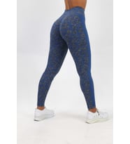 Kadın Yüksek Bel Leopar Desenli Toparlayıcı Fitness Tayt 16438 0030-25 (Lacivert)
