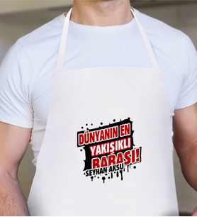 BK Gift Kişiye Özel Dünyanın En Yakışıklı Babası Tasarımlı Beyaz Mutfak Önlüğü-1