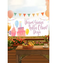 Kişiye Özel Renkli Temalı İsimli Doğum Günü Pankartı, Yetişkin Doğum Günü Afişi, İyi ki Doğdun Banner 50x150cm (Kahverengi)