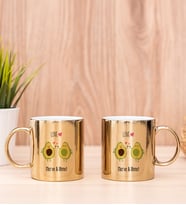 Kişiye Özel Sevimli Avokado Desenli İkili Gold Kupa Bardak