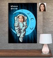 Kişiye Özel Karikatür Baskılı Ahşap Tablo Astronot Kadın-1 30x40