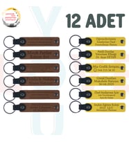 A Kahve & Sarı, Bebek Doğum Kutlamalarına Sürpriz, 12’li Set, İsim Ve Mesaj Yazılı Deri Hatıra