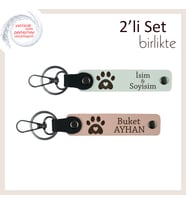 Hayvanları Seven Çiftlere Uygun Tasarım, Kalpli Pati Desenli Set, İsim Yazılabilir, Beyaz-Yavru Ağzı