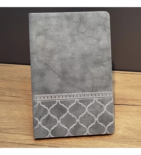 Desenli Gri Renk Deri Defter (Krem)